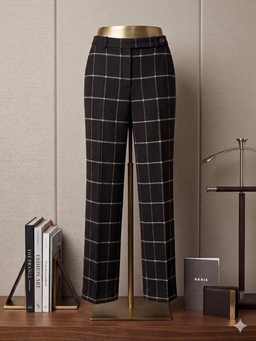 Akris Punto Brown Wool And Cashmere Window Pane Plaid Trousers Size 8